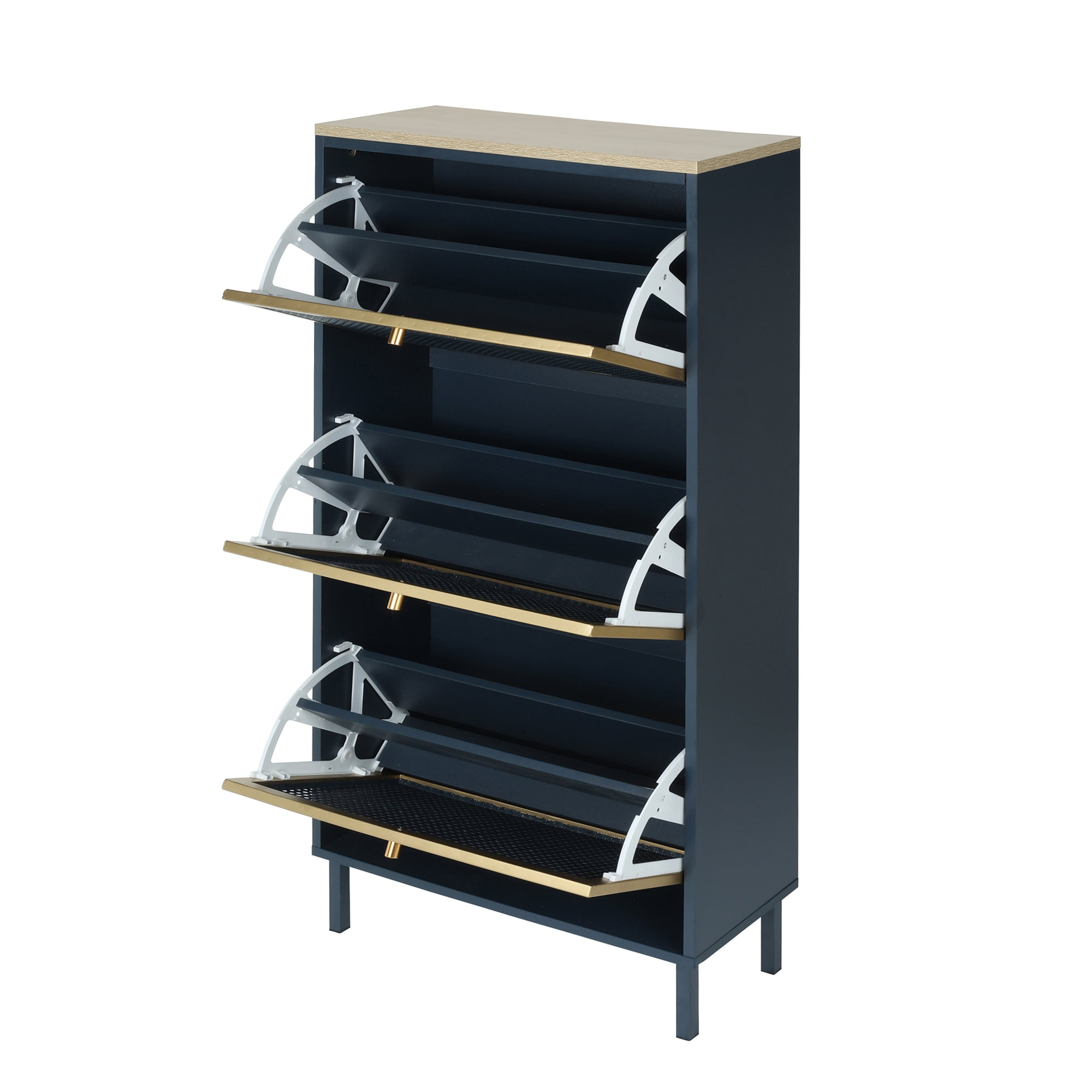 Shoe Rack, Entryway Cabinet, Metal Door Shoe Rack with 3 Doors and Double Shelf, Blue-Gray for Entryway, Freestanding