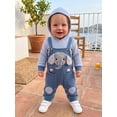 thumbnail image 5 of RUINIXCW Newborn Baby Boy Spring Fall Winter Clothes Infant Boy Striped Hood Romper False Two-Piece Outfit Elephant Embroidery Long Sleeve Jumpsuit, 5 of 10
