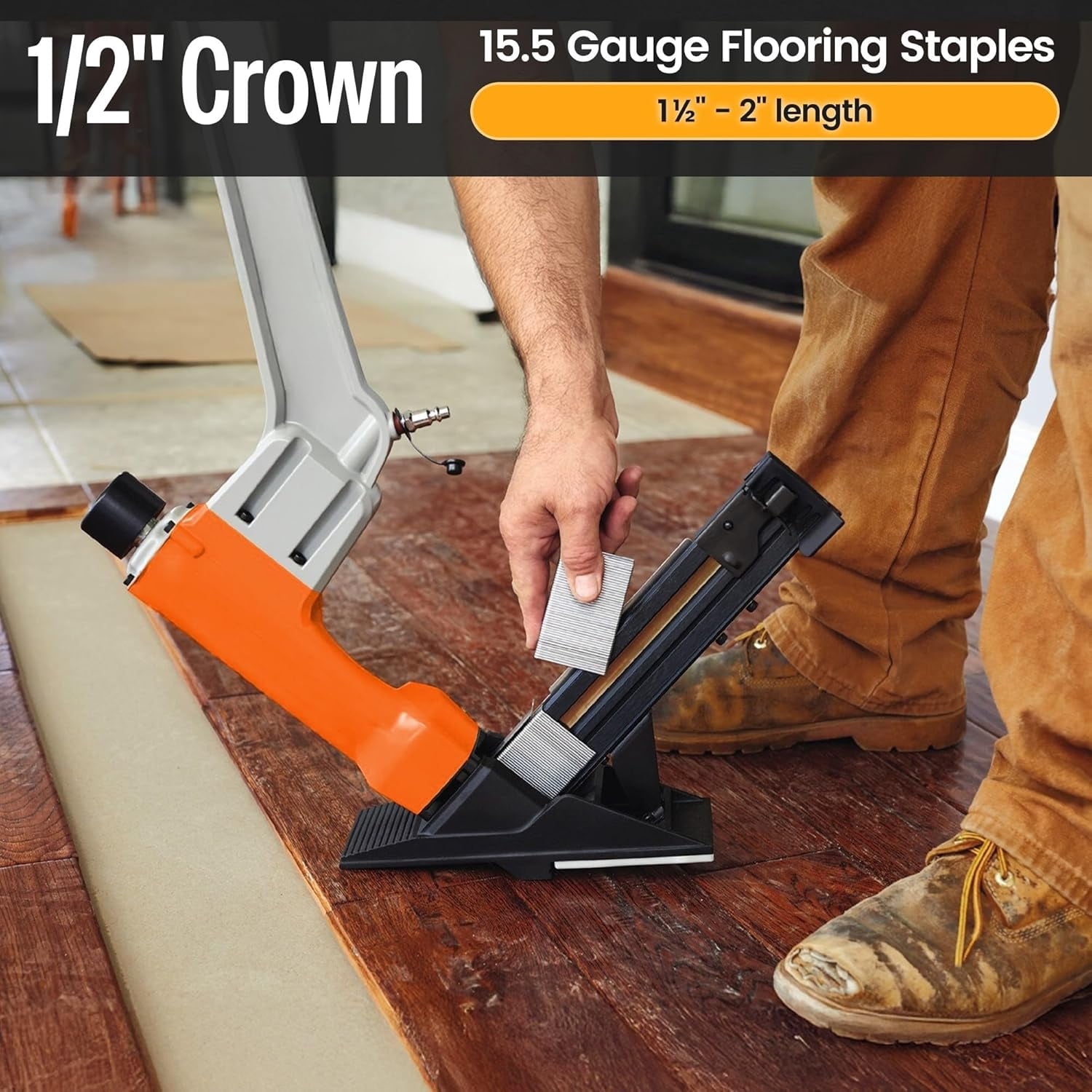 5,014 PCS MEITE 15.5 Gauge Flooring Staples, 2-Inch Length, Hardwood Type 1/2-Inch Crown Galvanized Staples