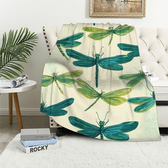 Manta de felpa de libélula verde azulado para niños y niñas, regalo para mujeres, manta de forro polar para cama, sofá, manta Sherpa de animales, decoración de habitación, manta borrosa verde azulado