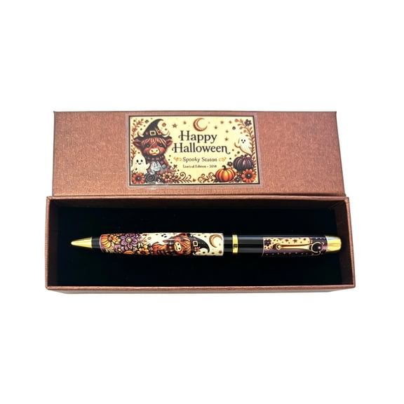 Surprise Gift Box,Spooky Halloween Stationery Gift Set with Metal Pen and Gold Pen Holder,Limited Edition 7 Inch Box for Storage,1 Pack