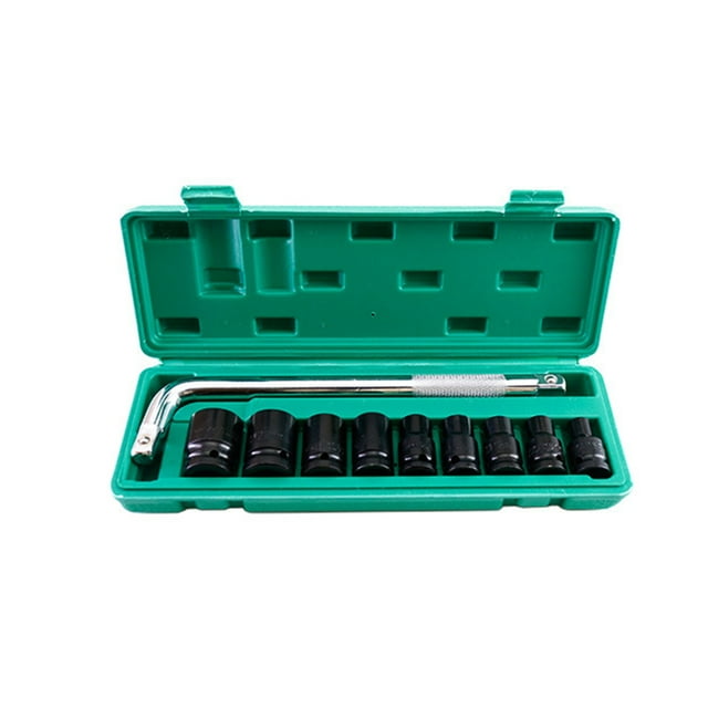 Graflsoa 1/2 Inch Electric Impact Socket Set with L-Shaped Wrench and 9 Sockets (8-24mm), Steel Construction, Type C, Black, 10-Piece Kit with Storage Box