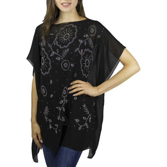 JESSICA MCCLINTOCK WOMEN'S FLORAL RHINESTONE PONCHO