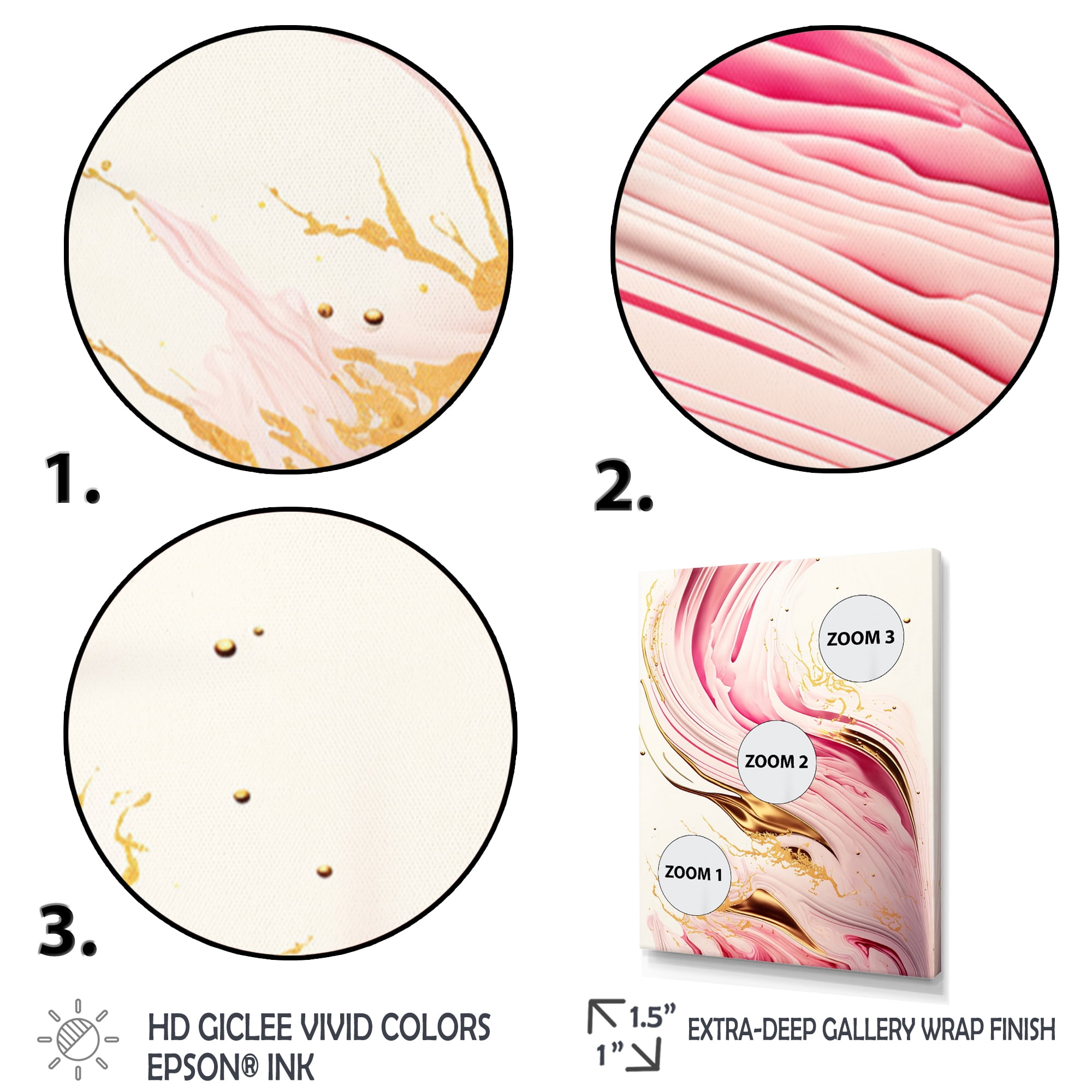 Designart Bold Pink And Gold Flow Art I Canvas Wall Art