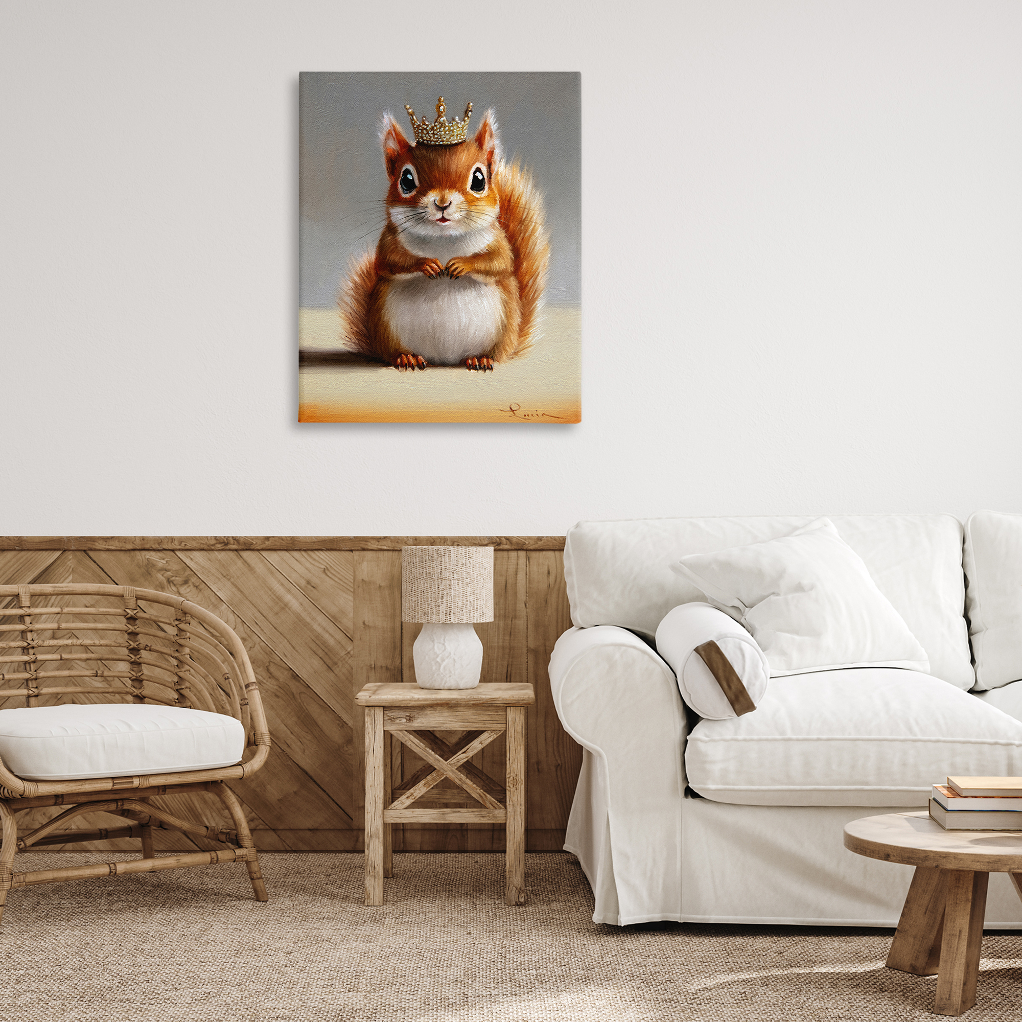 Fancy Crowned Squirrel Canvas Wall Art, design by Lucia Heffernan