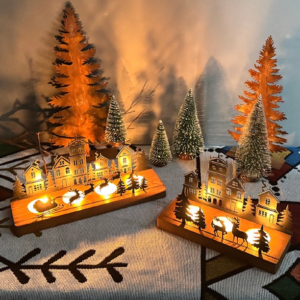 Candelabro Navideño con Ciervo y Árbol | Elegante Decoración de Mesa de Hierro | Iluminación Ambiental | Negro | 20 X 8,2 X 12,2 Cm | Regalo Navideño