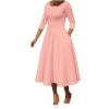 thumbnail image 6 of Knee Length Dress for Women 2025 Trendy Temperament Solid Color Round Neck Long Sleeved Dress with Pocket Vintage Wedding Guest Long Sleeves Formal Church Dress, 6 of 6