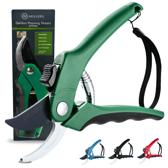 Nevlers 8 in. Green Heavy Duty Bypass Garden Pruning Shears