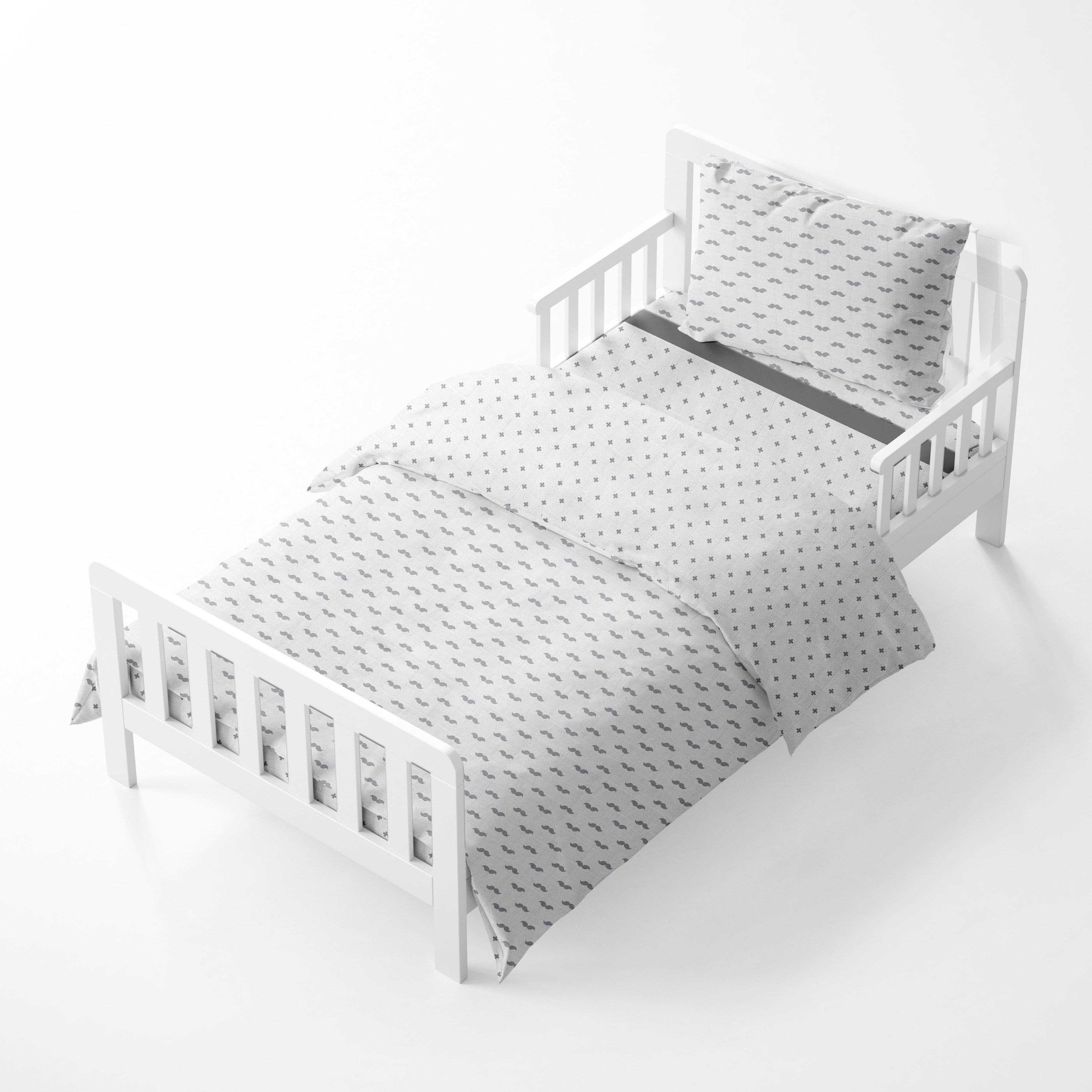 Bacati - Toddler Bedding/Sheet Set 100% Cotton Muslin, Love Hearts Grey