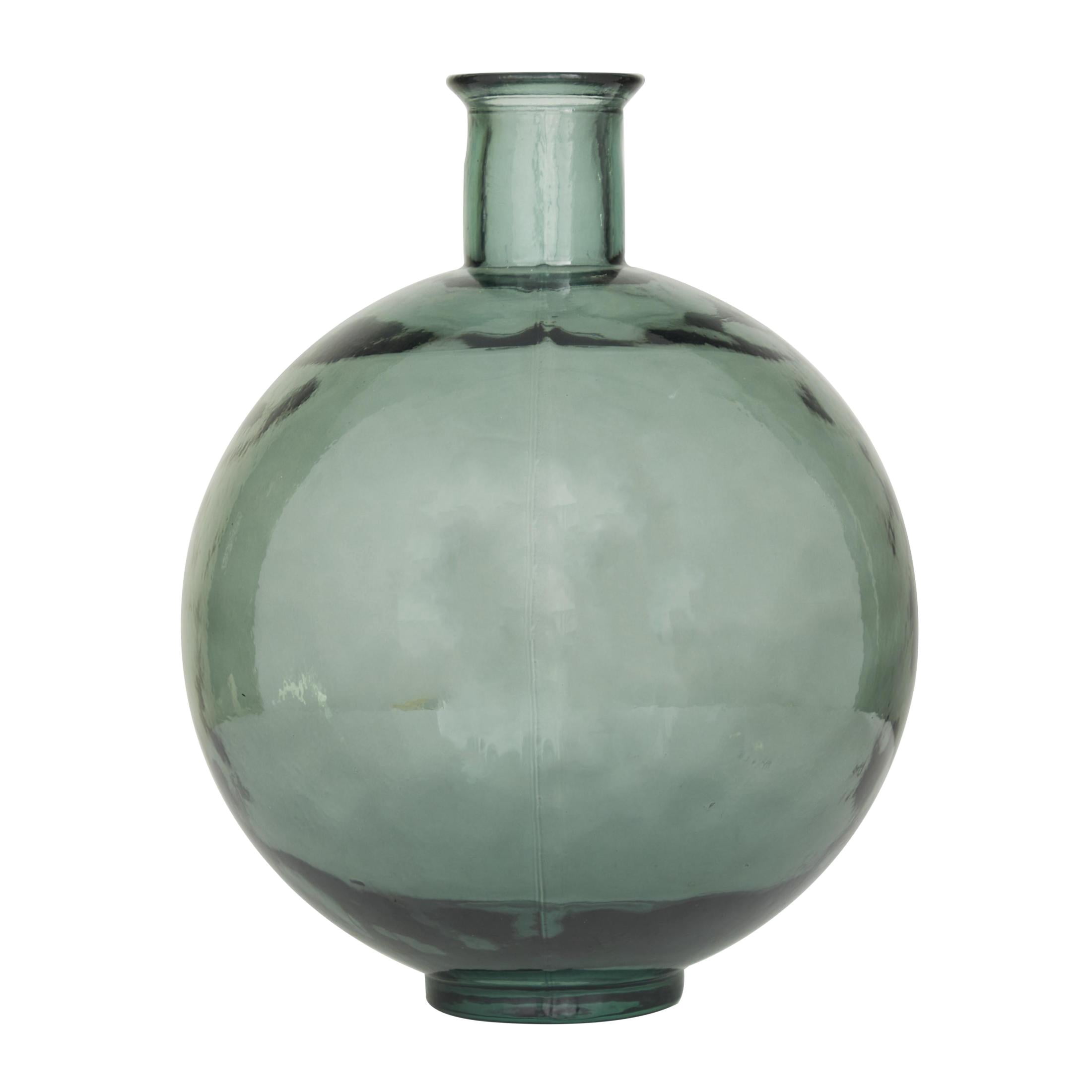 DecMode 17" Handmade Spanish Bottle Neck Green Recycled Glass Vase
