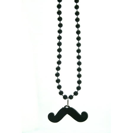 Black Bead Necklace With Mustache Pendant