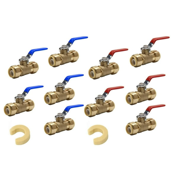 (Pack of 10) EFIELD 1/2 Inch Push-Fit Full Port Ball Valve for Hot and Cold Water 5 Pieces Each with 2 Disconnect Clip Tools, UPC Certified,(PF-VALVE