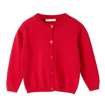 

Baywell Baby Girl Boy Knit Cardigan Sweater Toddler Button Up Cardigan Long Sleeve Solid Top Fall Winter Clothes Red 6T