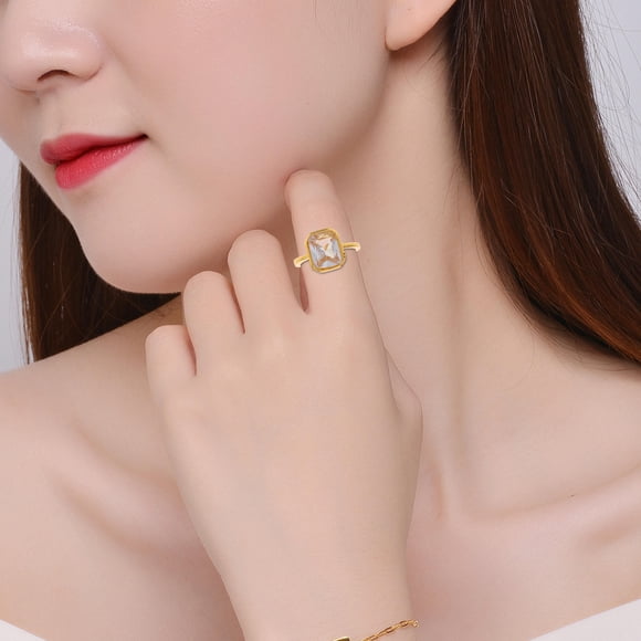 BESTYASH Anillo Dorado Con Corte De Zirconia Para Estilo Sofisticado Y