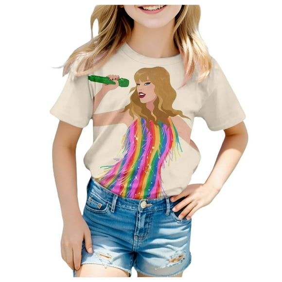 Icvfdpl Taylor Swift Tshirt Girls,Short Sleeve Tee Summer Crewneck T Shirt Casual Fit Basic Shirts For Music Concert 6-7 Years,Stylish Girls Tshirts