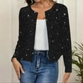 thumbnail image 6 of purcolt Women's Sparkle Sequin Cropped Cardigan Casual Glitter Shiny Long Sleeve Open Front Blazer Jacket for Club Cocktail Party, 6 of 9