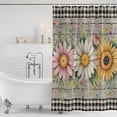 thumbnail image 3 of Vintage Daisy Floral Shower Curtain, Waterproof Shower Curtains for Bathroom, Spring Flowers Botanical Leaves Checkered Wooden Washable Bathtub Curtain Set Bath Decor with 12 Hooks Long 72"x84", 3 of 8