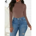 thumbnail image 6 of PULLIMORE Womens High Neck Tops Bodysuit Turtleneck Long Sleeve Stretchy Bodycon Jumpsuit (M, Brown), 6 of 7