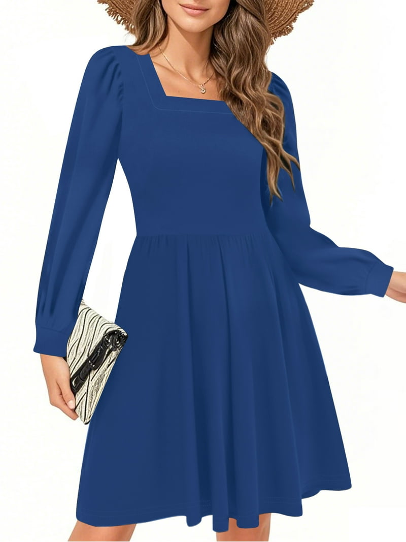 walmart is offering the uvn fall long dress for $18 Uvn Dresses for Women Fall Long Sleeve Square Neck Dress Boho Floral Print Midi Dresses with Pockets