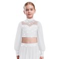 thumbnail image 3 of Doomiva Ballet Dance Crop Top for Girls Sparkly Gymnastics Shirt Cutout Back Lyrical Dance Tops White 12, 3 of 5