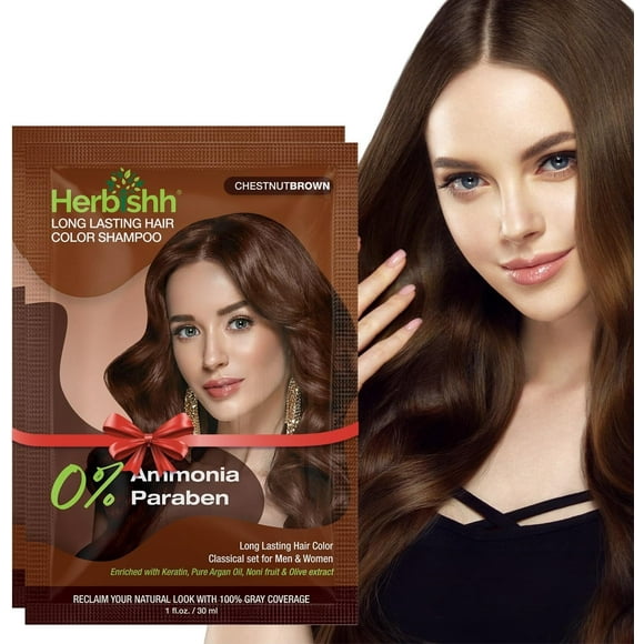 (6 pack) Herbishh Chestnut Brown Color Shampoo for Gray Hair, Hair Dye Shampoo 3 in 1, 100% Grey Coverage for Men & Women, Long-lasting & Travel-friendly, Ammonia-free, 30 ml (Pack of 2)
