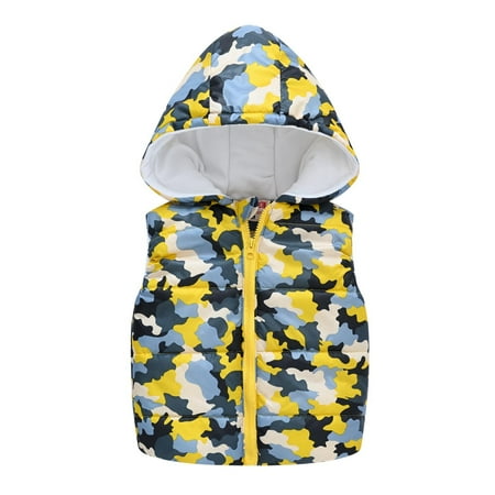 

Odeerbi Kids Puffer Vest Toddler Winter Warm Down Hooded Vests Coats Baby Boys Girls Cute Pattern Printed Zipper Jackets Outwear Yellow