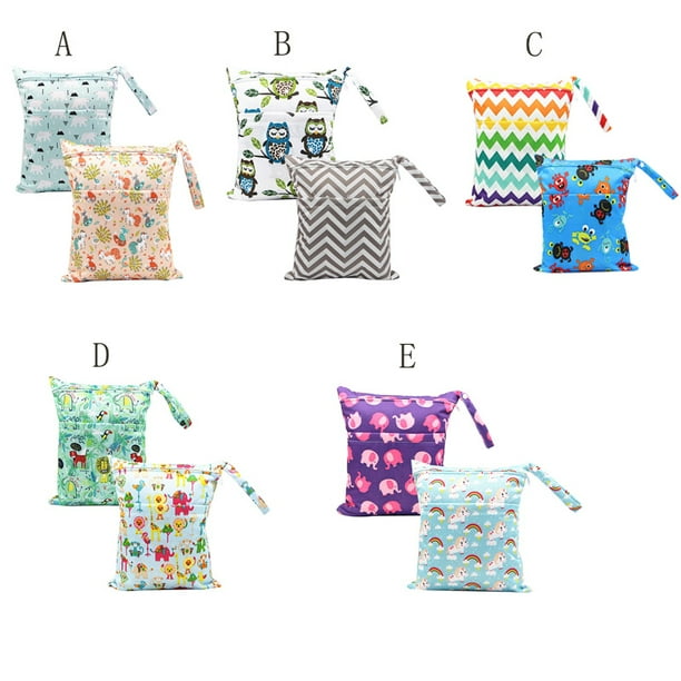 2pcs Cloth Diaper Wet Dry Bags Waterproof Reusable with Two Zippered