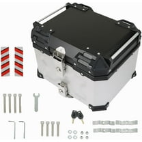 HOSTIC 45L Universal Motorcycle Top Case Trunk Tour Tail Box with Backrest and Mounting Plate Hard Watertightness Security Lock Against Theft Silver Metal Aluminum Alloy