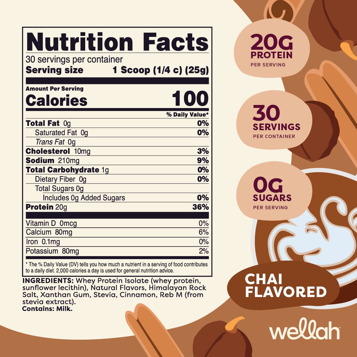 Wellah Protein Your Whey (30 Servings, Chai Flavored) - Whey Protein Isolate Protein