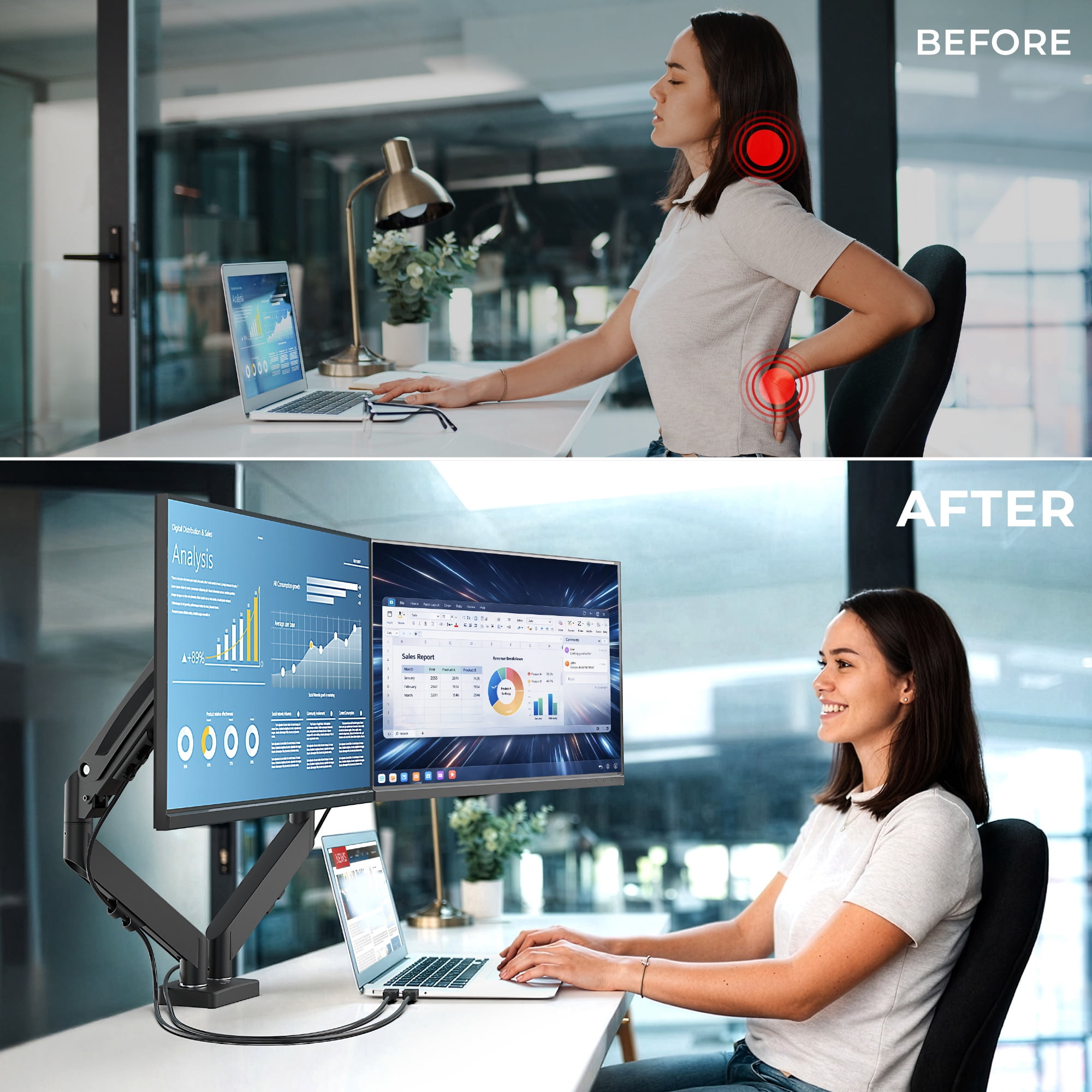 j5create, Ergonomic Dual Monitor Mount for Maximum 32" Screen, JTSA106