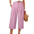 thumbnail image 4 of ZHYou No BoundarieWide Leg Capri Pants for Women High Waisted Linen Blend Pleated Button Closure Loose Fit Flowy Casual Summer Trousers Pink Size 2XL, 4 of 5