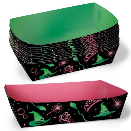 Big Dot of Happiness Witch Party Paper Food Trays, Disposable Food Boats Double-Sided Meal Holders for Nachos, Hot Dogs, French Fries - 12 Ct