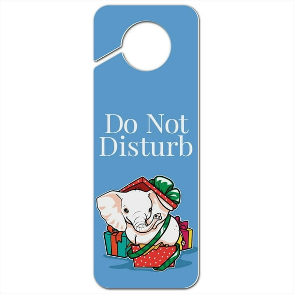 White Elephant In Present Gift Box Holiday Christmas Plastic Door Knob Hanger Sign