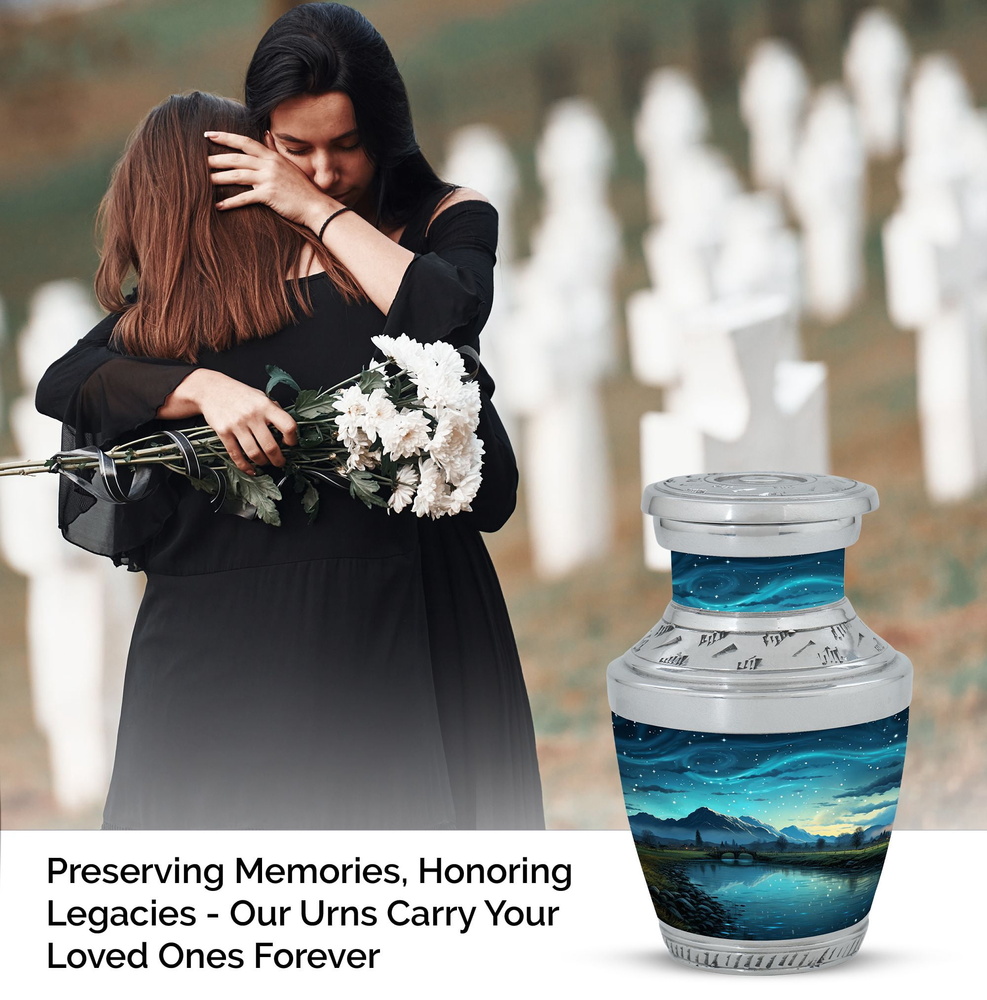 Starry Night Over the Countryside River Guardian's Light Small Keepsake Urn - Protective Mini Urn for Human Ashes - Eternal Flame - Funeral Urns For Human Ashes - Memorial Urns 3 Inch, Set Of 4
