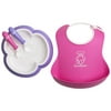 BabyBjorn Baby Feeding Set - Pink Soft Bib, Purple Plate, Purple Spoon and Pink Fork