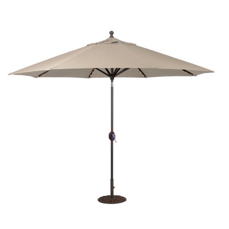 11 Foot Octagon Umbrella with Led Light-Sunbrella Solid Colors Fabric Type-Antique Beige Fabric Color-Antique Bronze Pole Finish Bailey Street Home