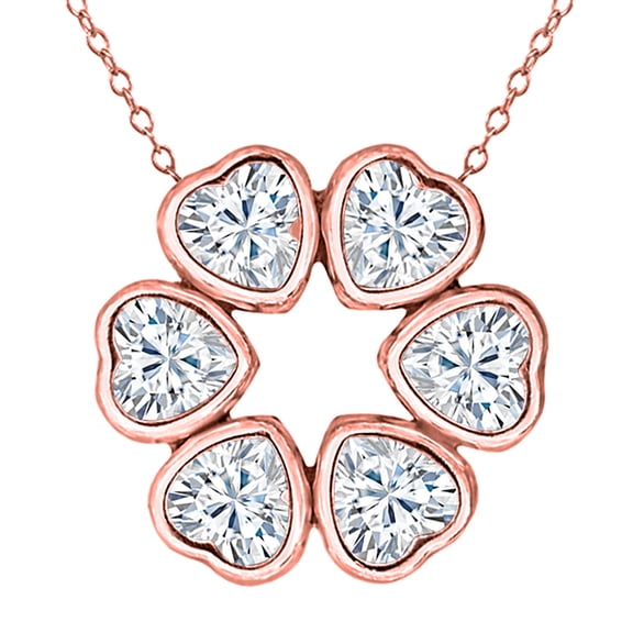Gem Stone King 18K Rose Gold Plated Silver Pendant with Chain Heart Shape Moissanite (2.52 Cttw)