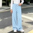 thumbnail image 2 of hotojiny Girls Wide Leg Sweatpants Polka Dot Print Baggy Pant with Drawstring Casual Elastic Waist Loose Athletic Pants(Blue,9-10 Years), 2 of 6