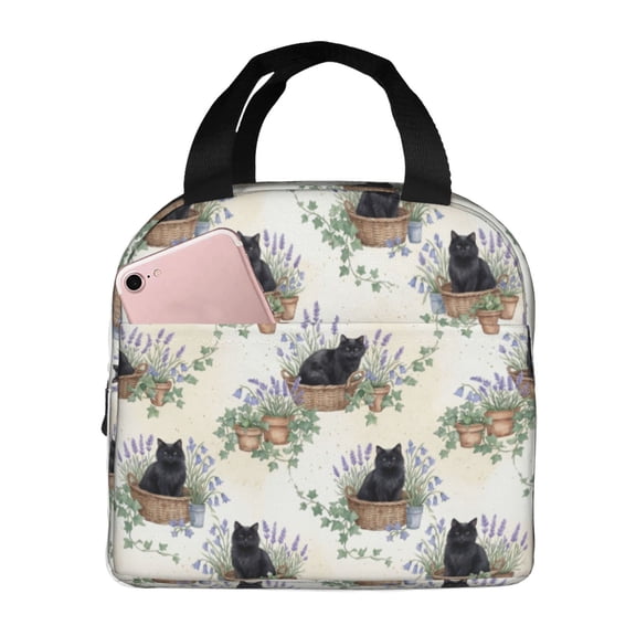Black Cat Insulated Lunch Bag Lunch Box,Leakproof Small Lunch Tote For Men Women,Reusable Lunch Cooler Tote Bag For Office Work Picnic