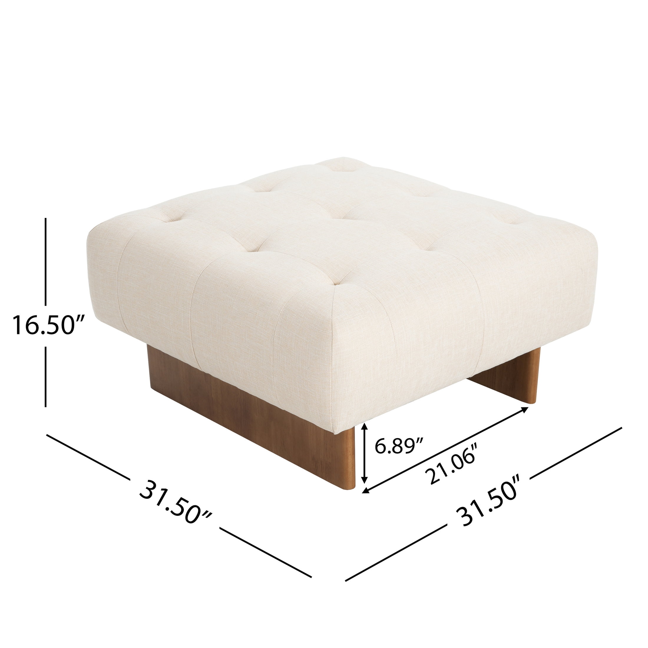 Christopher Knight Home 31.50" Square Tufted Ottoman Bench, Upholstered Linen Fabric, Beige