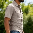 thumbnail image 3 of Havenx Safari Cargo Shirt for Men Short Sleeve Button Down Cargo Shirt with Pockets Collared Tops Cargo Tactical Outdoor Work Hiking Workwear,Beige 2XL, 3 of 7