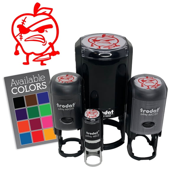 Bad Apple Evil Fruit Funny Silly Self-Inking Rubber Stamp for Stamping Ink Stamper Crafting Planners - 1/2 Inch Mini - Black Ink