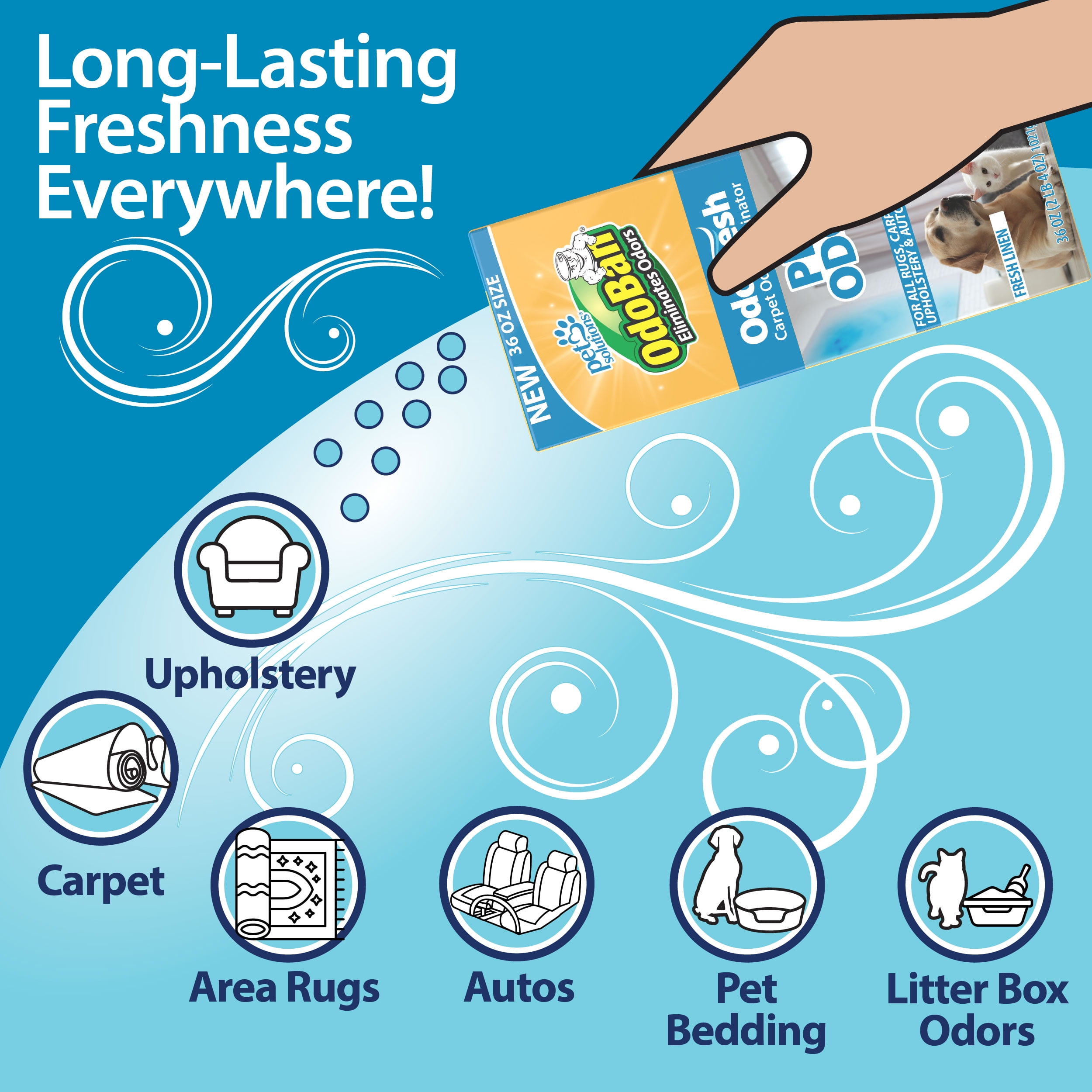 OdoBan OdoFresh Carpet and Room Deodorizer Powder for Home Smells and Odors Including Smoke, Pet Urine, Dogs, and Cat Litter, Fresh Linen Scent, 36 Ounces, Pack of 6