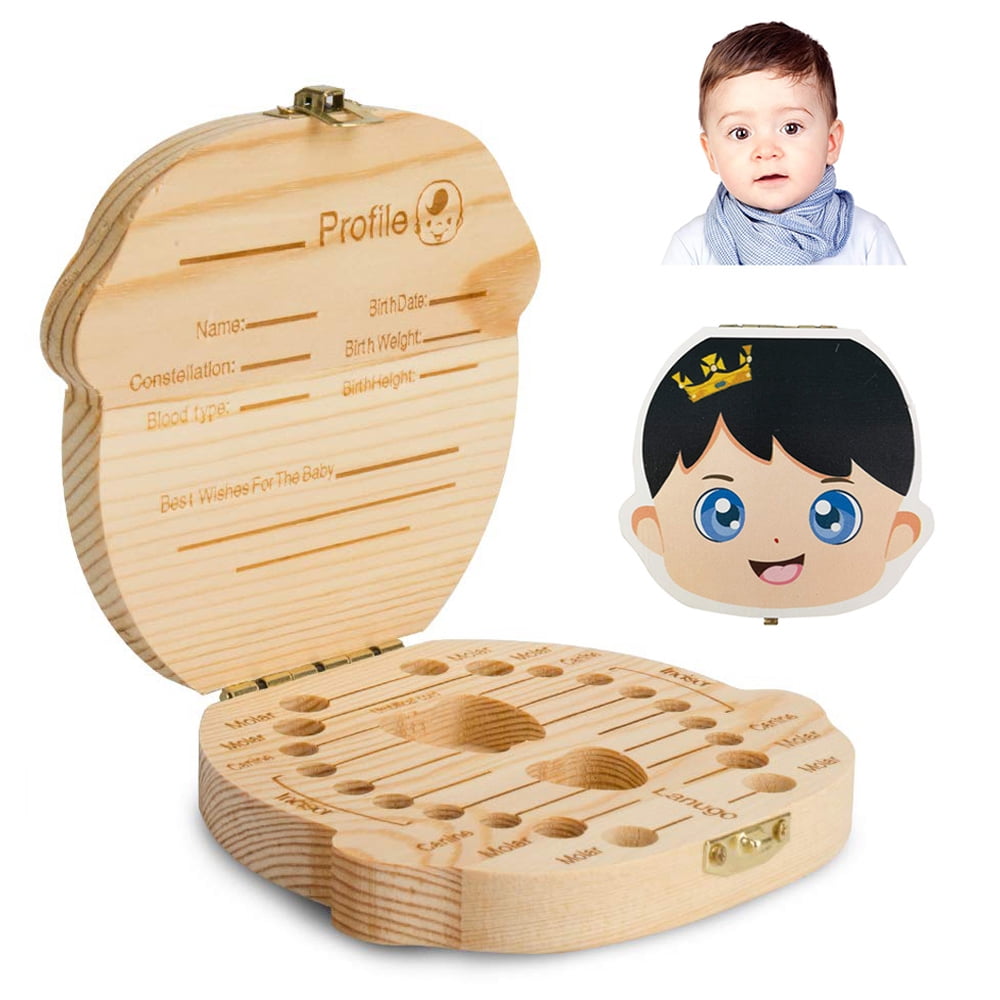 Childs Baby First Tooth Keepsake Wooden Storage Box For Kids Boy Girl Milk Teeth 