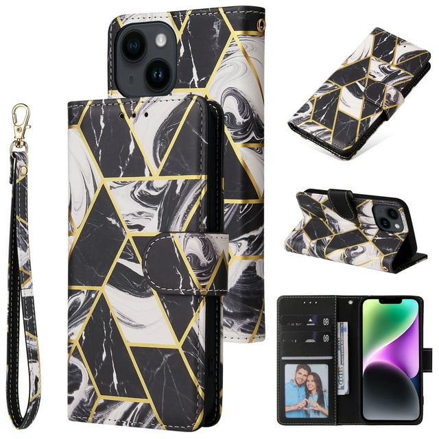 Compatible with iPhone 14 Premium Vintage PU Leather Magnetic Closure Case with Strap Flip Cover