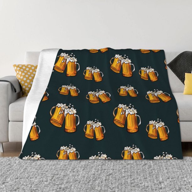 Balery Beer Manta de Franela con Dibujo, Lujo Ultra Suave y Cálido, Antipelusa y Resistente a las Arrugas para Cama, Sofá, Camping -80"x60"