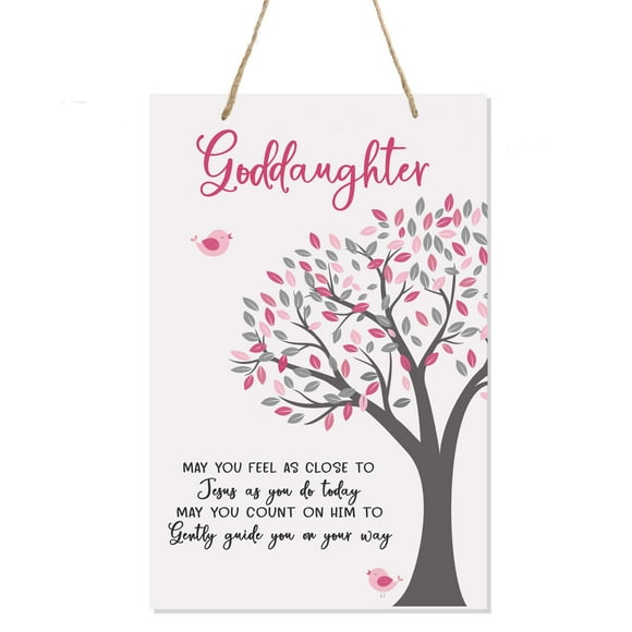 LifeSong Milestones Baptism Christening Modern Rope Tree Sign for Son Daughter Godchild Godson Goddaughter Child First Holy Communion Gift Mother Father Godparents 8”x 12" (May You Feel As Close)