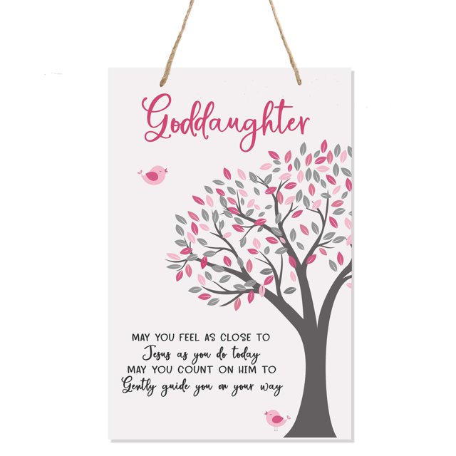 LifeSong Milestones Baptism Christening Modern Rope Tree Sign for Son Daughter Godchild Godson Goddaughter Child First Holy Communion Gift Mother Father Godparents 8”x 12" (May You Feel As Close)