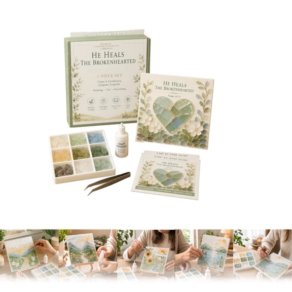 DIY Sea Glass Mosaic Art Kit, Sea Glass Art Kit for Adults, Scripture Inspired Religious Artwork with All Tools, Faith Home Decor & Inspirational Handmade Gift