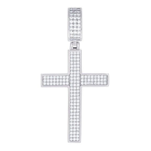 925 Sterling Silver Mens 0.74ct Moissanite Cross Religious Charm Pendant 45.6x22.8mm Wide Necklace for Men